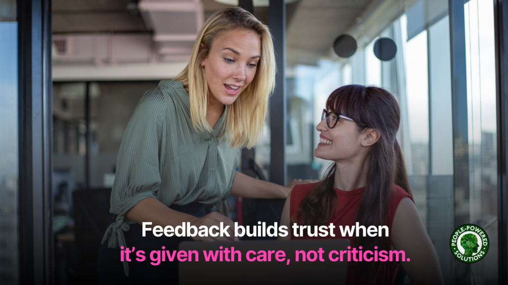 Cover image with quote: 'Clear feedback isn’t harsh — it’s kind.' Leadership development and feedback culture by People-Powered Solutions.